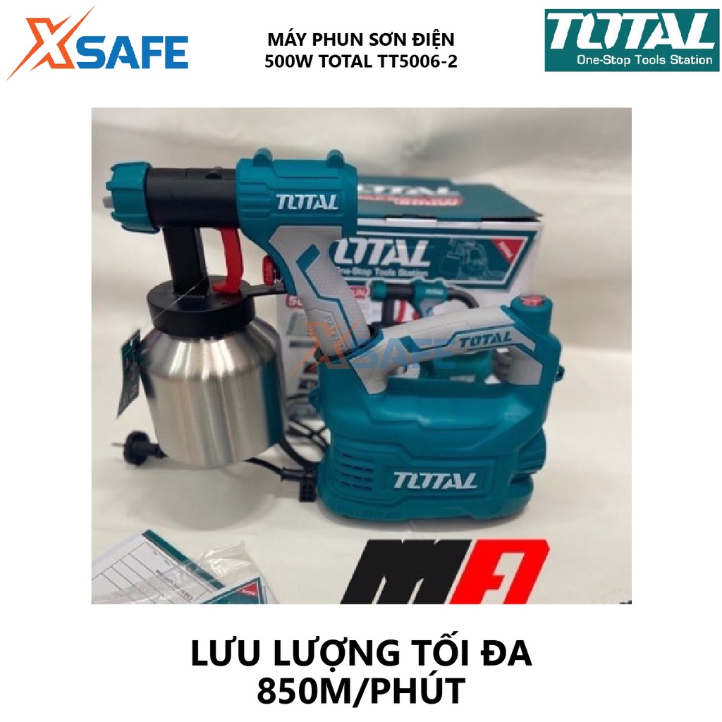 Máy phun sơn bình nhôm TOTAL TT5006-2 Súng phun sơn dùng điện dung tích bình chứa 800ml, kèm nhiều phụ kiện