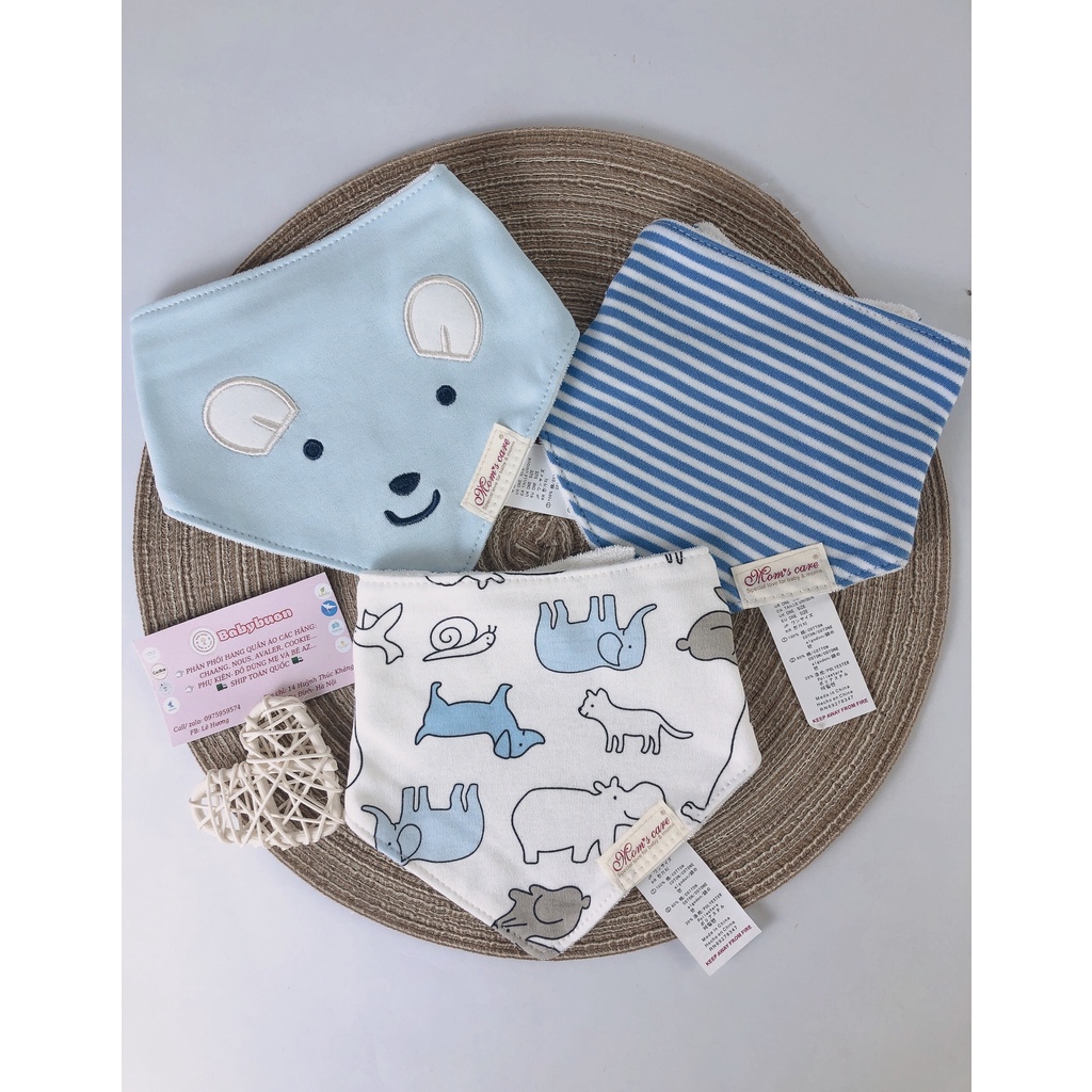 Set 3 Yếm Tam Giác Cotton Mom's Care, Cotton 2 Lớp Có Cúc Bấm Babibu - YTGMC