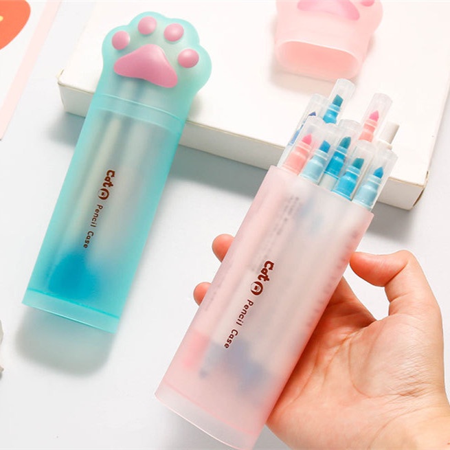 Hộp Đựng Bút Bằng Nhựa Sức Chứa Lớn Hình Dấu Chân Mèo Dễ Thương Cho Học Sinh