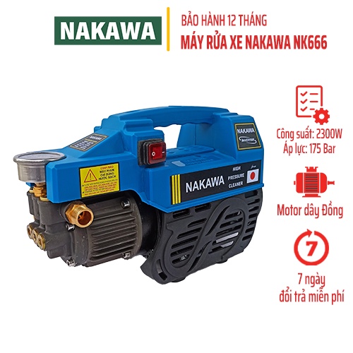 Máy rửa xe NAKAWA NK666 công suất 2300W, Motor từ dây Đồng dùng cho gia đình phun rửa sân, ô tô, xe máy