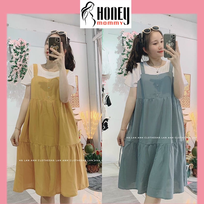 Đầm Bầu Váy Bầu Yếm Công Sở Thiết Kế Babydoll Dễ Thương Chất Mát Đi Làm Đi Chơi HD2687 Honey Mommy