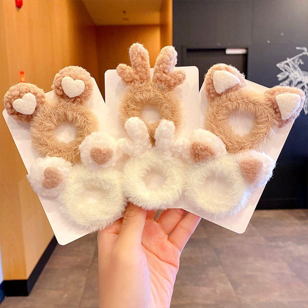 Dây Cột Tóc Scrunchies 15H Phủ Lông Trang Trí Sừng Hươu Dễ Thương Cho Bạn Gái
