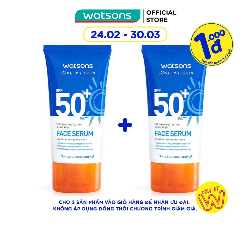 Tinh Chất Chống Nắng Watsons Very High Protection Sunscreen Face Serum SPF50+ PA+++ 50ml