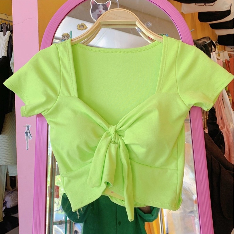 🌱ÁO CROPTOP TAY NGẮN THẮT NƠ NGỰC HÀNG CHUẨN, ĐẸP CÓ MÚT VẢI BORIP CAO CẤP 🌱Chizishop
