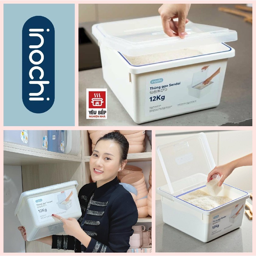 Thùng đựng gạo Inochi - Sendai 12kg Chống ẩm mốc, oxi hóa, mùi hôi