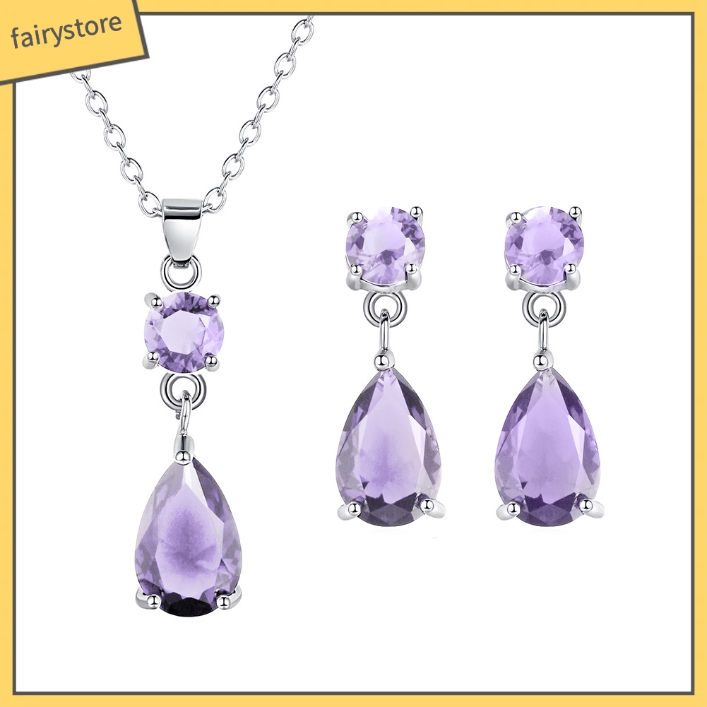 Set dây chuyền và đôi khuyên tai kim loại đính đá thời trang cho nữ