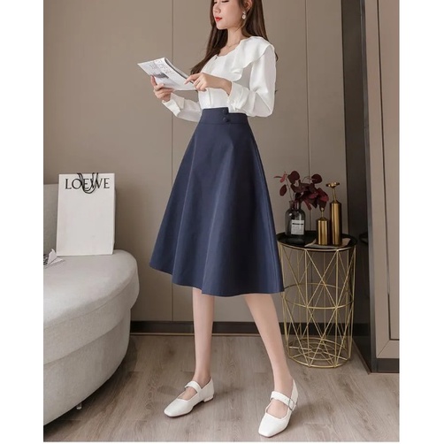 Chân váy xòe dáng dài công sở, Cạp lệch đính 2 khuy, dáng Midy thanh lịch, trẻ trung CV002
