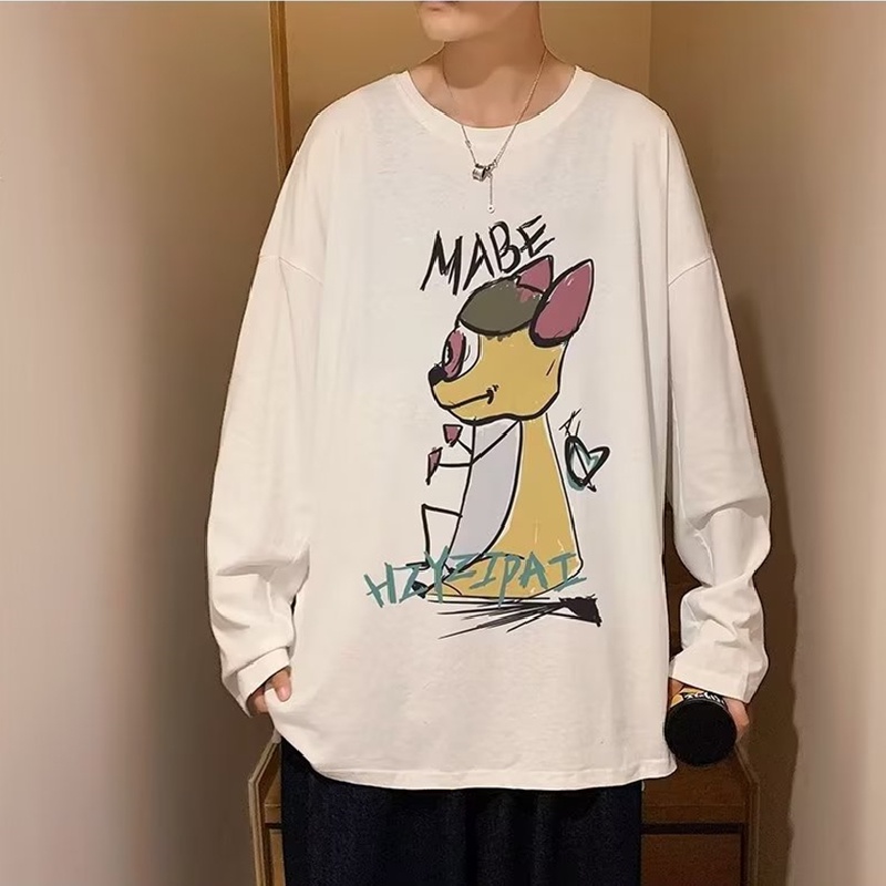 Áo Thun Tay Dài Dáng Rộng In Họa Tiết Hoạt Hình Thoải Mái Thời Trang Cho Nam Và Nữ size M-5XL