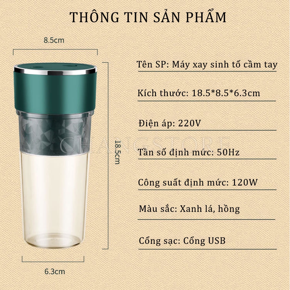 Máy Xay Sinh Tố Cầm Tay USB Hàng Nhập Khẩu 400ML, Cốc Xay Sinh Tố Hoa Quả Cao Cấp