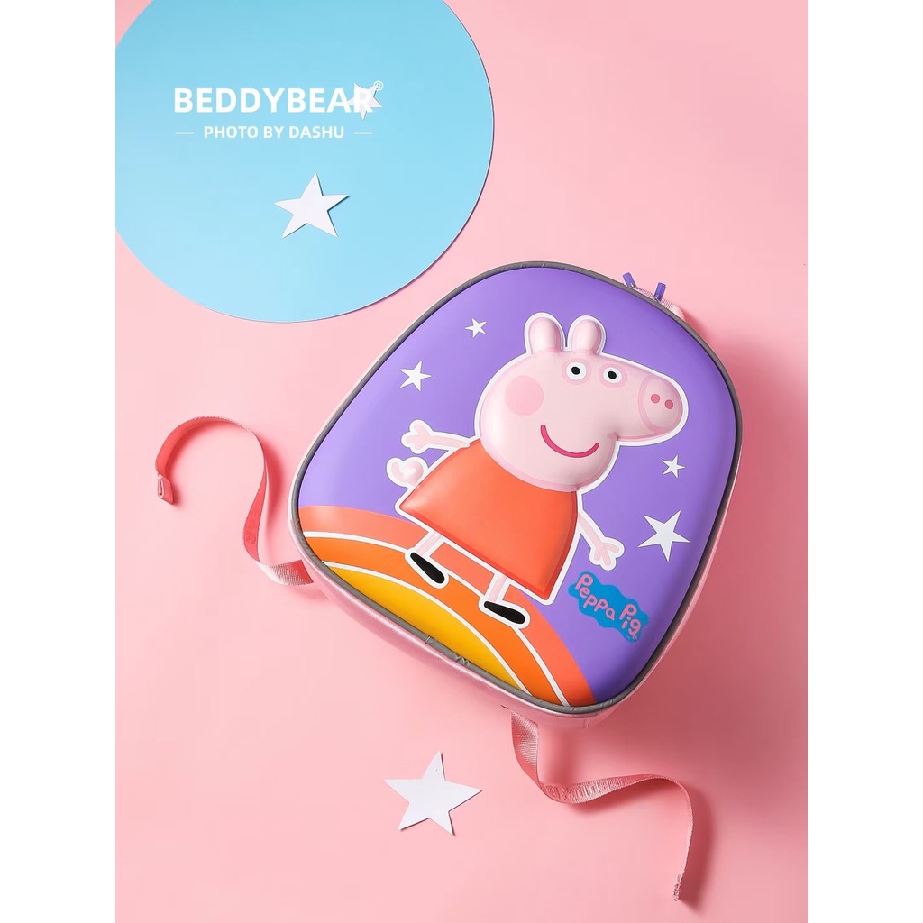 Balo trẻ em 2 tuổi Beddy Bear Heo PEPPA Tím cho Bé từ 02 tuổi học Mẫu giáo Họa tiết Thiết kế dây cài chống thất lạc Bé