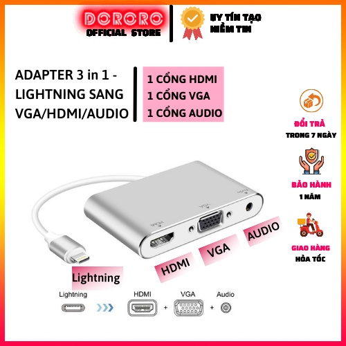 Cáp chuyển đổi lightning sang hdmi/ VGA/ Jack 3.5, Đầu chuyển đổi lightning to 3.5/ HDMI/ VGA (Máy chiếu,Tivi, Jack 3.5)