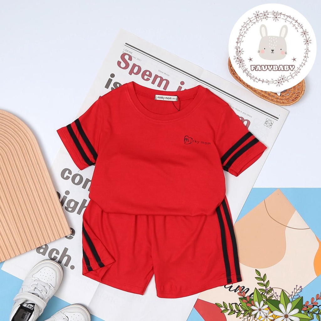 Đồ Bộ MINKY MOM Chính Hãng Bé Trai Bé Gái Tay Ngắn Sọc Thể Thao Năng Động Màu Trơn Trẻ Em 8-18kg 0 - 5 Tuổi - Favybaby