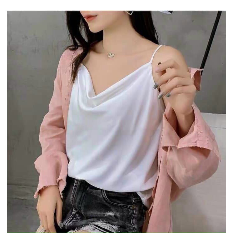 [Mã FAMAYWA giảm 10K đơn 50K] [CAO CẤP] áo 2 dây phi lụa cổ tim đính ngọc | BigBuy360 - bigbuy360.vn