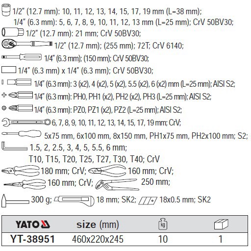 [ Dụng Cụ Số Pro ]. Đồ Nghề Yato Balan. Bộ đồ nghề sửa chữa đa năng 80 chi tiết Yato YT-38951