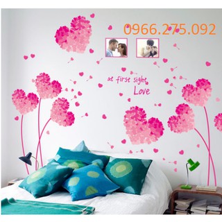 Decal dán tường hoa trái tim hồng