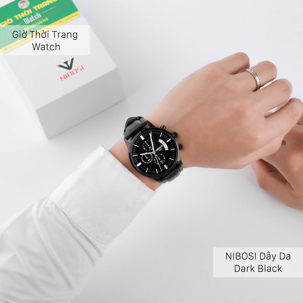 Đồng Hồ Nam Nibosi 1985 Dây Da Black Viền Đen