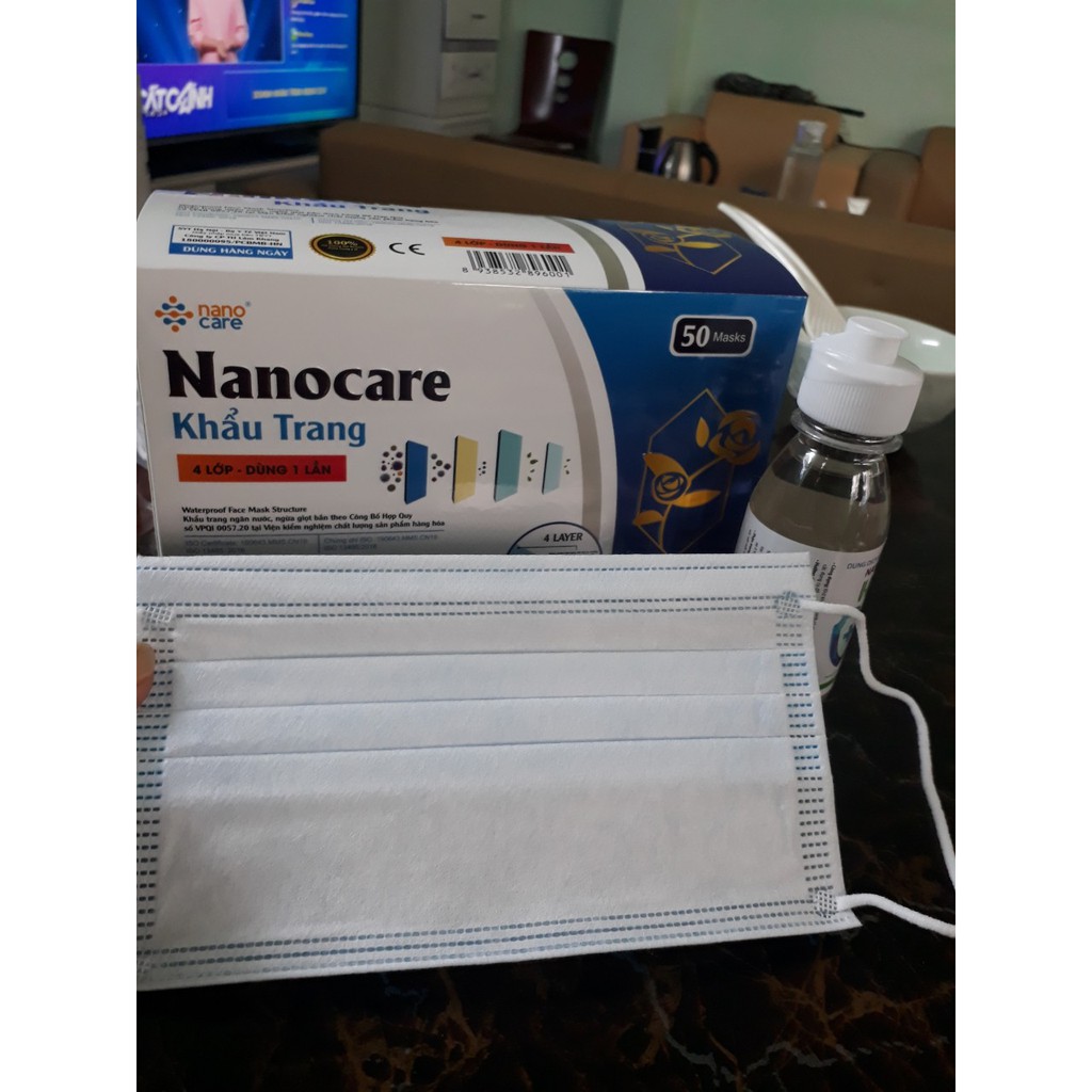 Khẩu trang giấy kháng khuẩn NanoCare 4 lớp 1 hộp 50 chiếc.