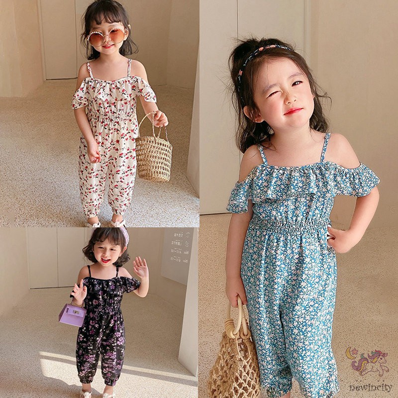 Áo liền quần in họa tiết hoa xinh xắn phong cách Hàn Quốc cho bé gái