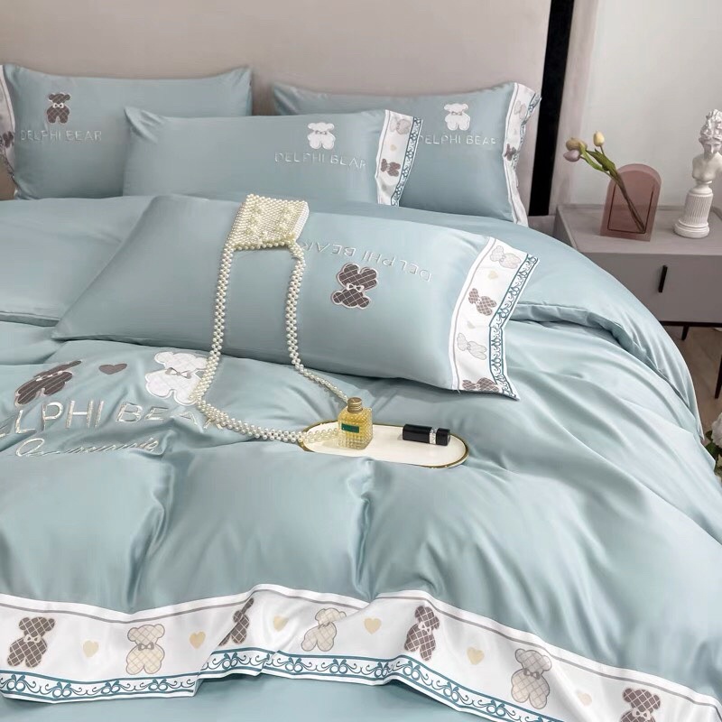 SÉT 4 MÓN PHI LỤA THÊU HÌNH GẤU CAO CẤP SIÊU ĐẸP