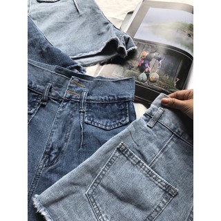Quần short jean cạp cao nắp túi