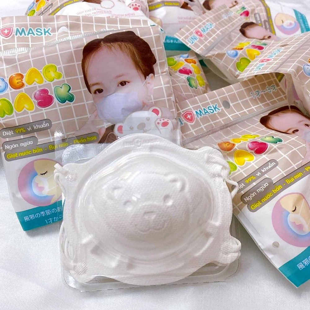 Khẩu Trang Trẻ Em Hình Gấu Uni Mask Ngăn Bụi Mịn Vi Khuẩn - Khẩu Trang 3D Em Bé Xuất Nhật NEDEVI Chính Hãng