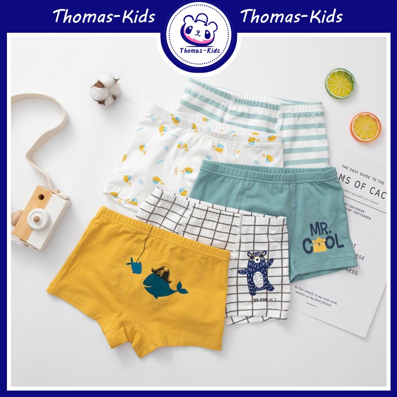 Set 5 Quần Lót Boxer 100% Cotton Kháng Khuẩn Thoải Mái An Toàn Cho Bé Trai 3-12 Tuổi