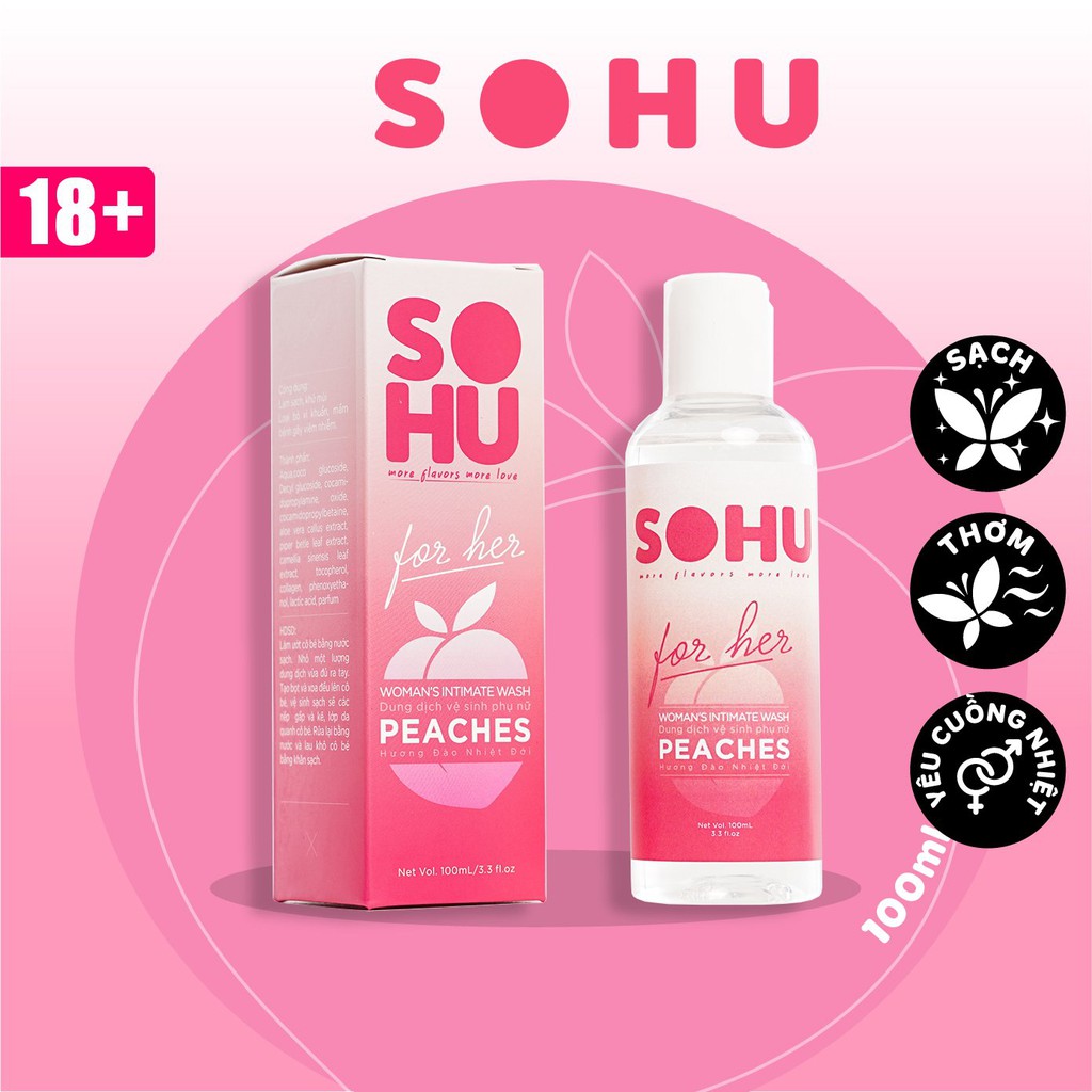 Dung dịch vệ sinh phụ nữ SOHU hương đào nhiệt đới khử mùi tự nhiên lành tính chai 100ml