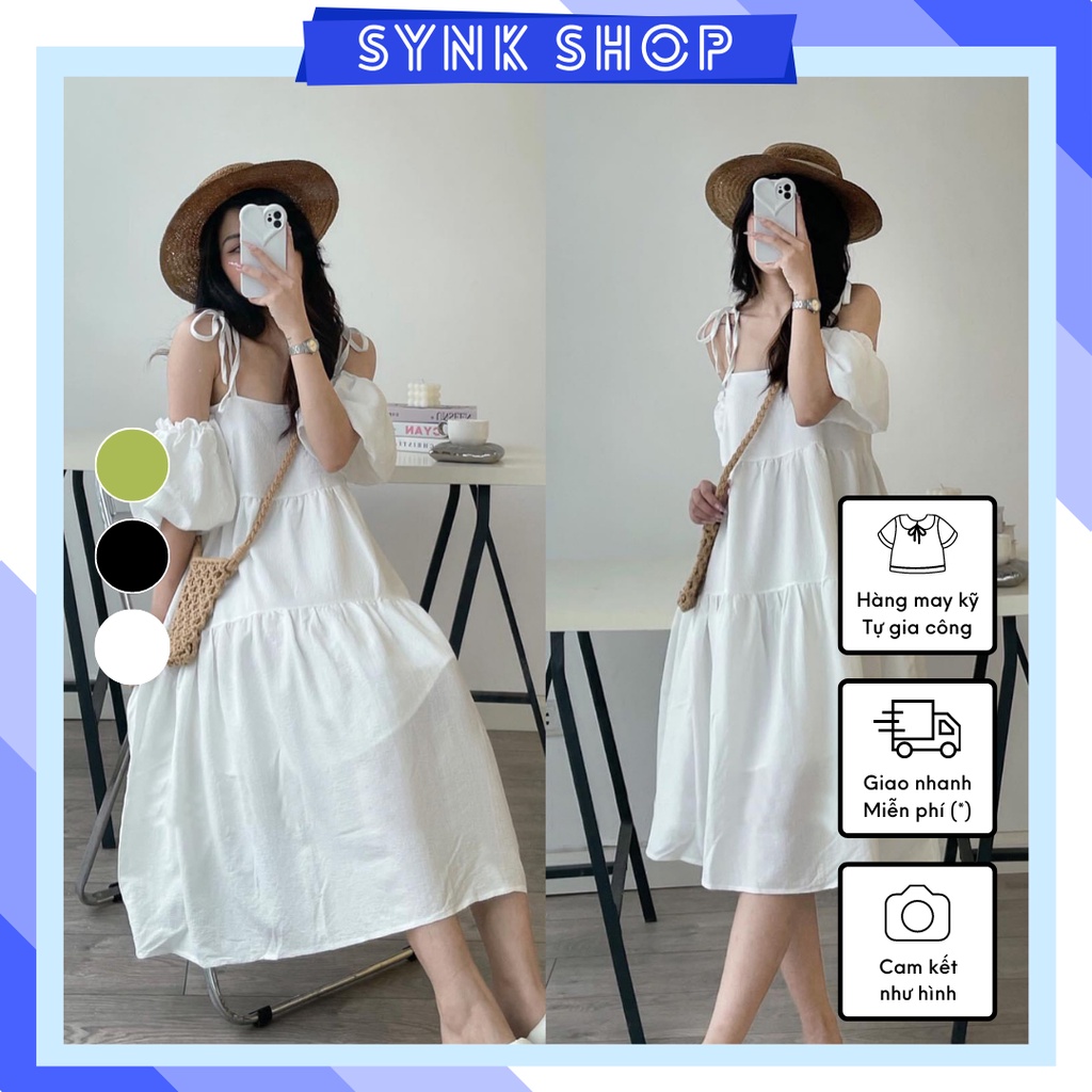 Đầm babydoll 2 dây trễ vai vải 2 lớp cực xinh hình thật