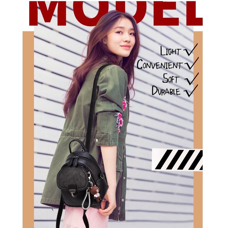 Balo Mini Kèm Móc Khoá Gấu, Túi Đeo Chéo Nữ Khoá Xập