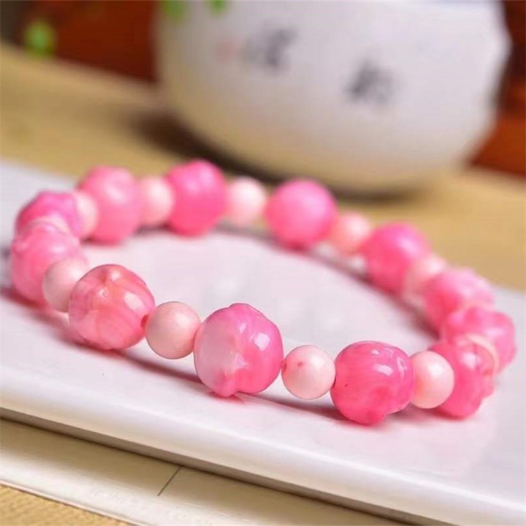 Vòng tay đính hạt màu hồng 10mm thời trang cho nữ