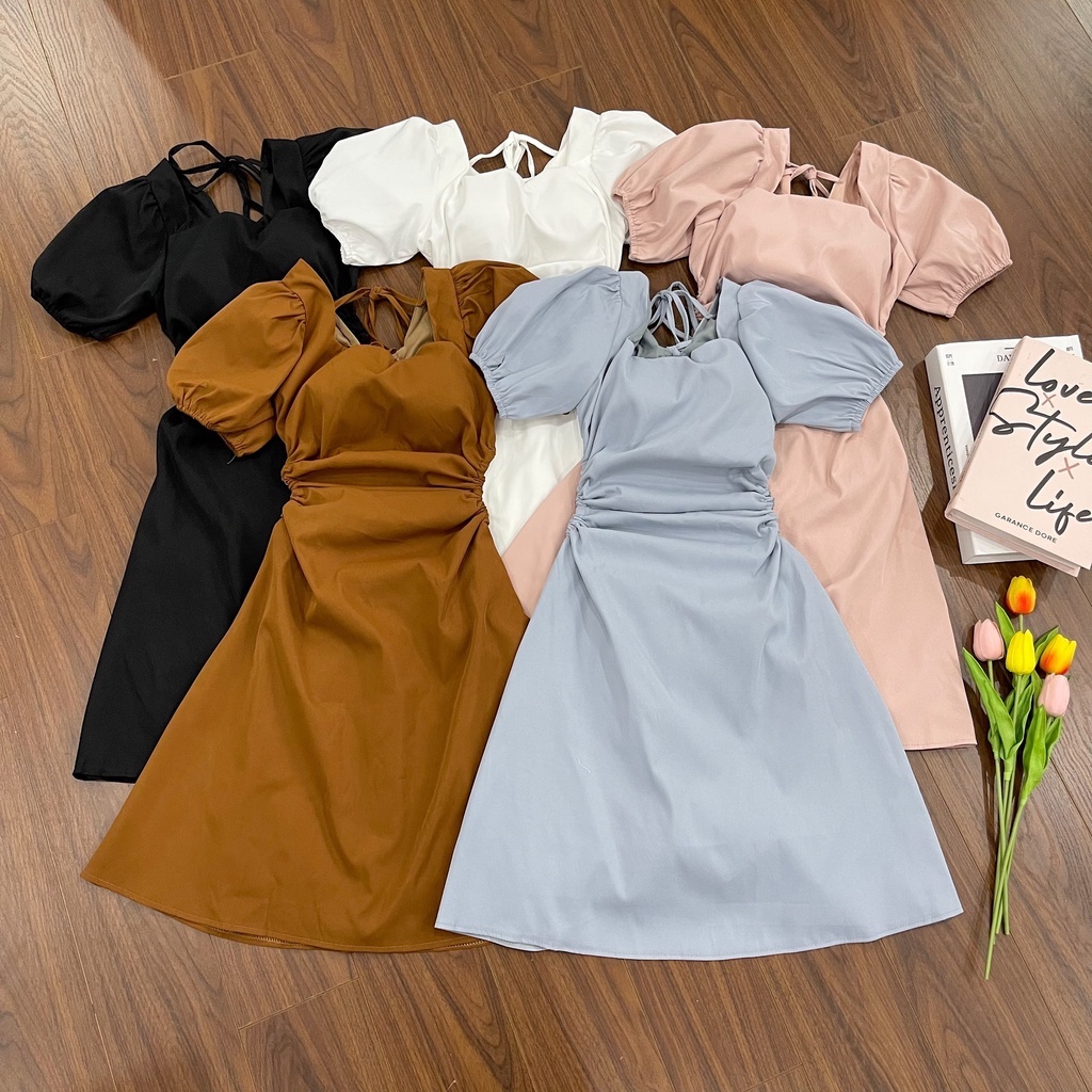 ĐẦM CỔ VUÔNG CUT OUT LƯNG 2 MÀU NÂU TRẮNG SIÊU XINH - ELLA DRESS