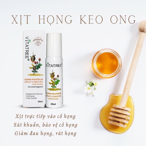 Keo ong xịt họng Vitatree Super Propolis Spray Complex With Manuka 15+ 30ml