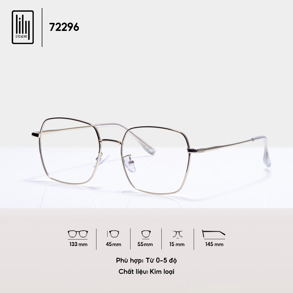 Gọng kính cận nam nữ LILYEYEWEAR mắt vuông giả cận kim loại thanh mảnh phụ kiện thời trang 72296