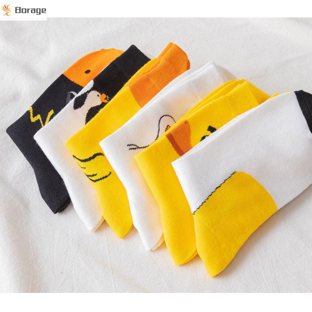 Tất cotton cổ cao in hình vịt vàng dễ thương cho nữ