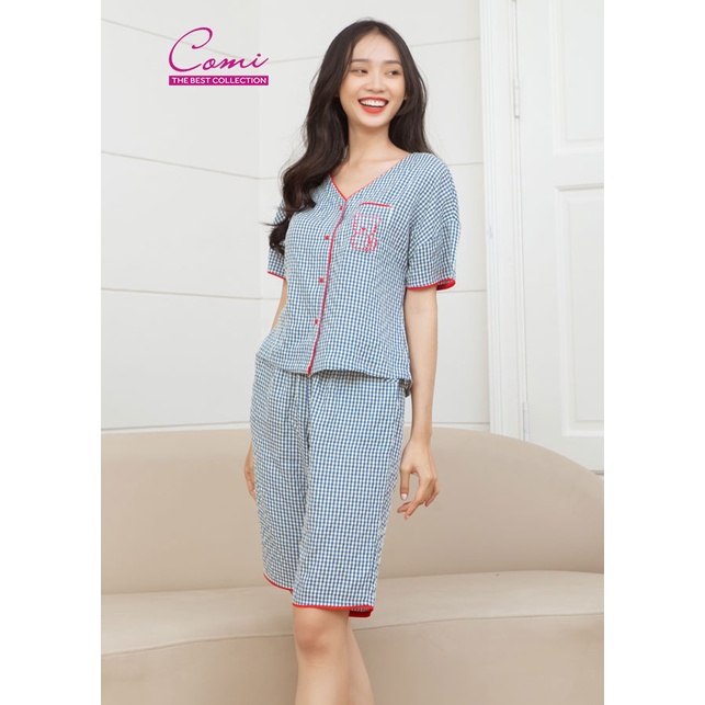 Bộ lửng nữ mặc nhà ngắn tay cài nút chất cotton kate CM514 Comi Homewear M-L-XL