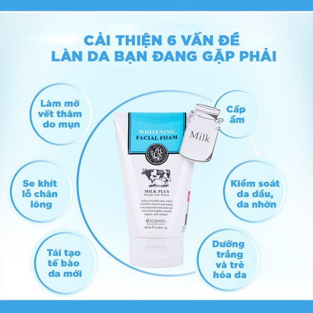 🔆Sữa rửa mặt con bò dưỡng trắng Beauty Buffet Scentio Milk Plus 100ml🔆