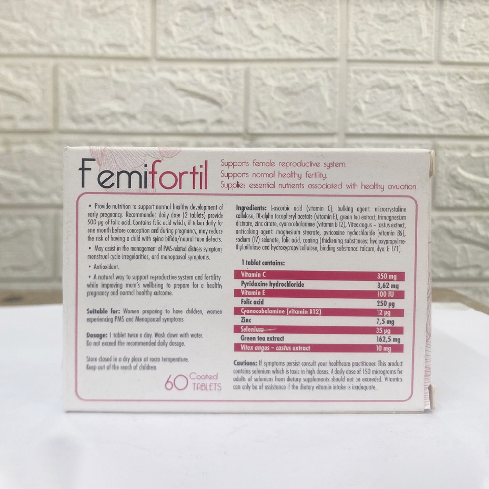 Viên uống Femifortil giúp bổ trứng, điều hòa kinh nguyệt, nội tiết tố nữ và tăng khả năng thụ thai - Hộp 60 viên