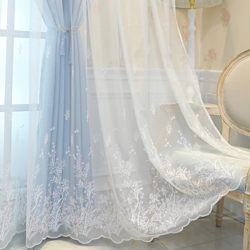 Vải rèm voan thêu trắng chân nữ hoàng. Vải rèm cửa sổ, rèm phòng khách, rèm phòng ngủ