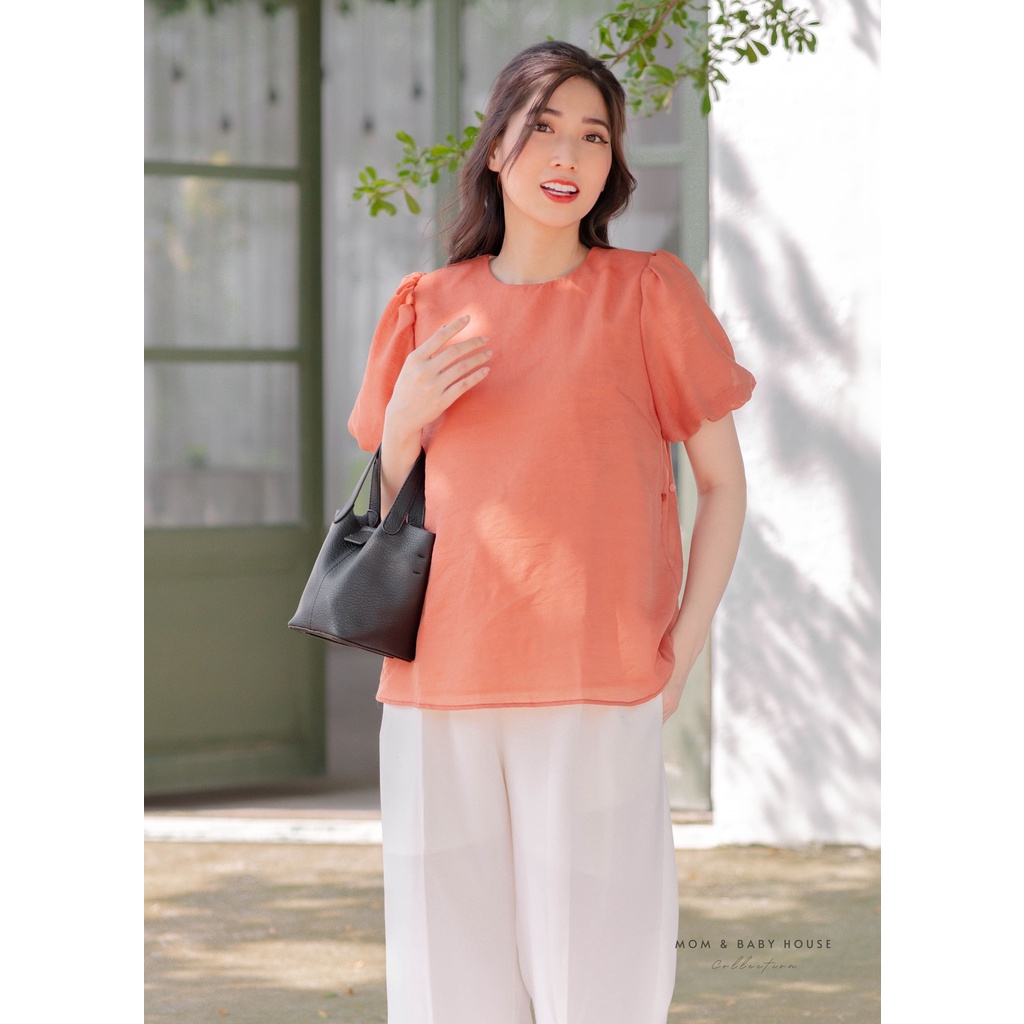 EVERMOM | Áo bầu vải tơ tay phồng trẻ trung mặc cả bầu và sau sinh