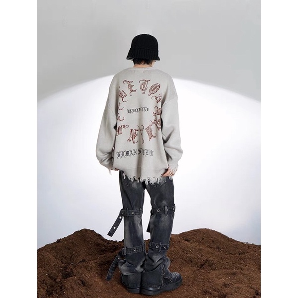 Áo len Rockboiz dáng rộng phong cách streetwear, Y2K, Grunge