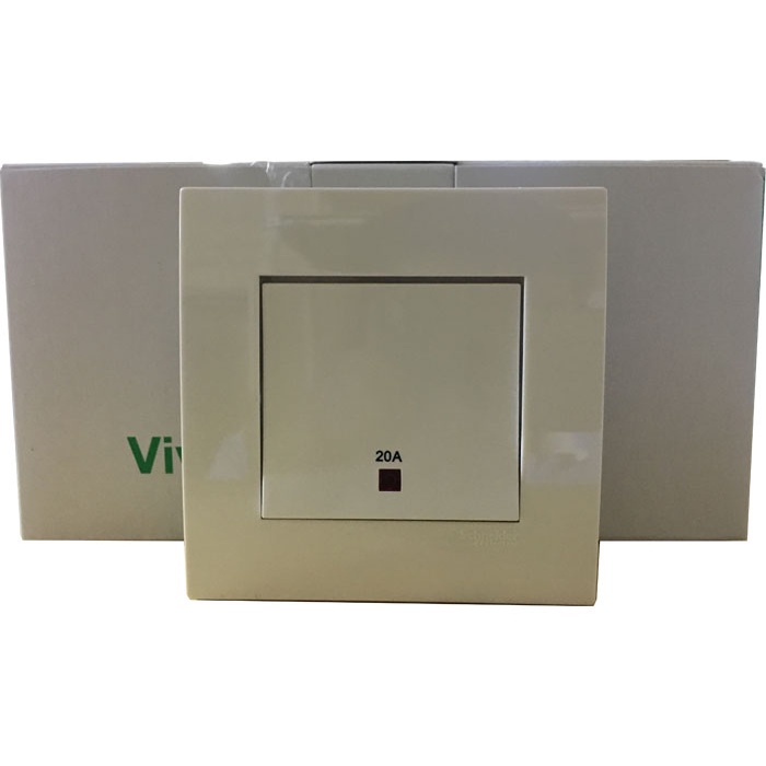 Công tắc đơn 2 chiều Vivace Schneider KB31D20NE_WE - 250VAC - 20A - 1 gang - màu trắng - có đèn Led