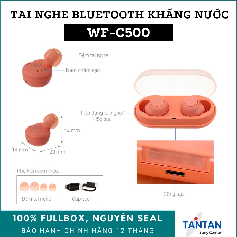 Tai Nghe In-ear BLUETOOTH Sony WF-C500 | DSEE - 360 Reality Audio - Pin:20H - Sạc nhanh - Fast Pair - Kháng nước IPX4