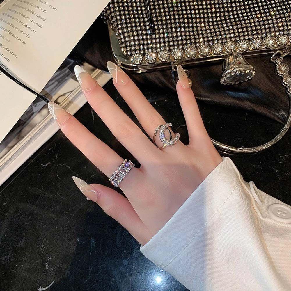 Nhẫn Hở Đính Đá Zircon Thiết Kế Tinh Tế Phong Cách Hàn Quốc Sang Trọng Cho Nữ