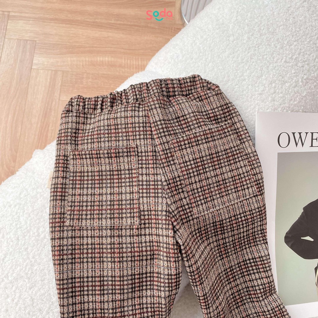 Quần ống loe bé gái SODA KIDS chất liệu UMI dày dặn, họa tiết kẻ nhỏ phong cách vintage