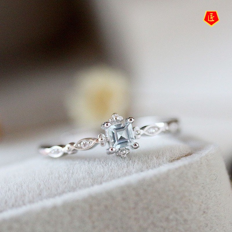 Nhẫn Đính Kim Cương Xanh Biển Tươi Mới Thanh Lịch topaz