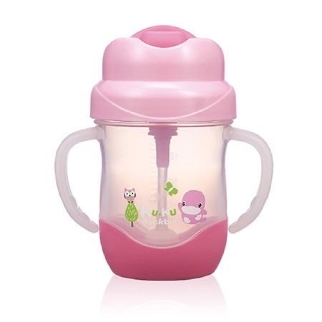 Bình tập uống nước tay cầm bằng nhựa PP cao cấp có ống hút 200ml KU.KU Duckbill KU5472