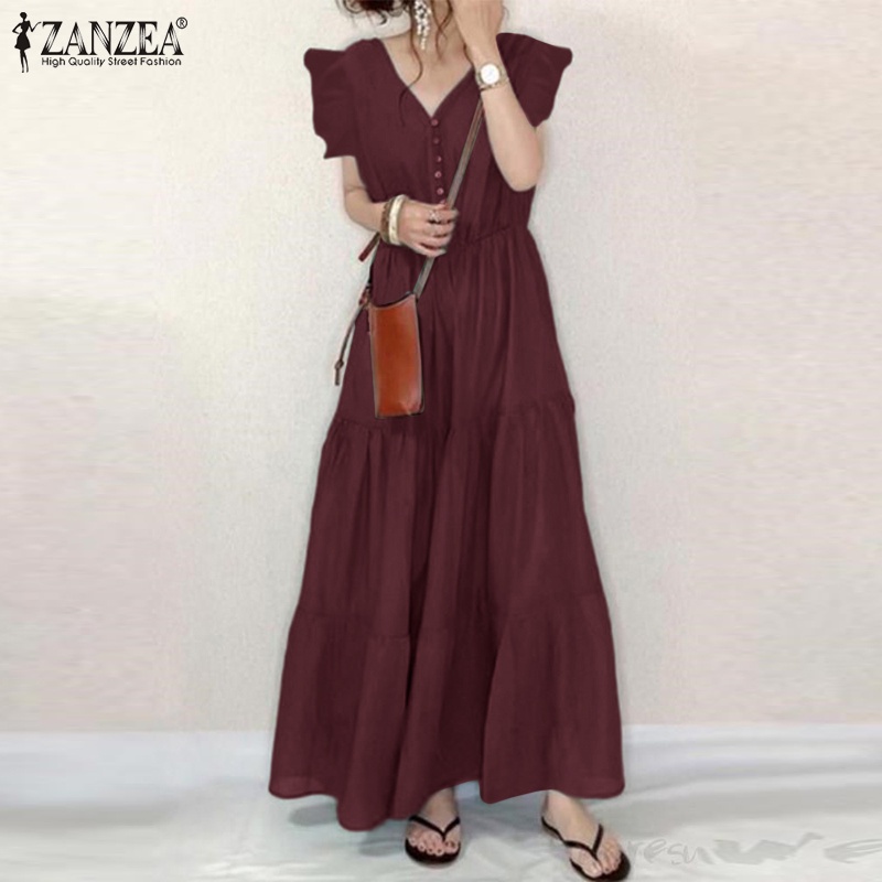ZANZEA Đầm Maxi Không Tay Cổ Chữ V Thời Trang Cho Nữ