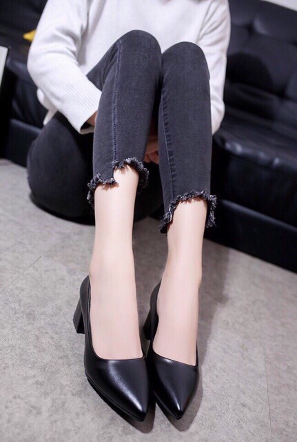 GIÀY CAO GÓT BÍT MŨI 5 PHÂN ĐEN MỜ