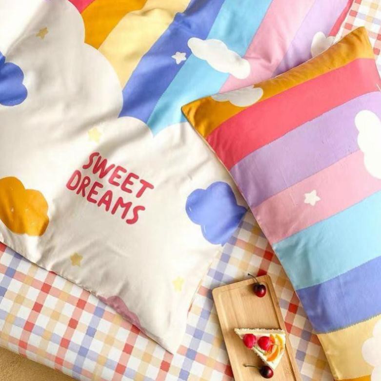 [SALE SỐC]Bộ chăn ga phong cách Hàn Quốc - Drap giường cotton poly nhập khẩu họa tiết cầu vồng_Hàng không bao gồm ruột