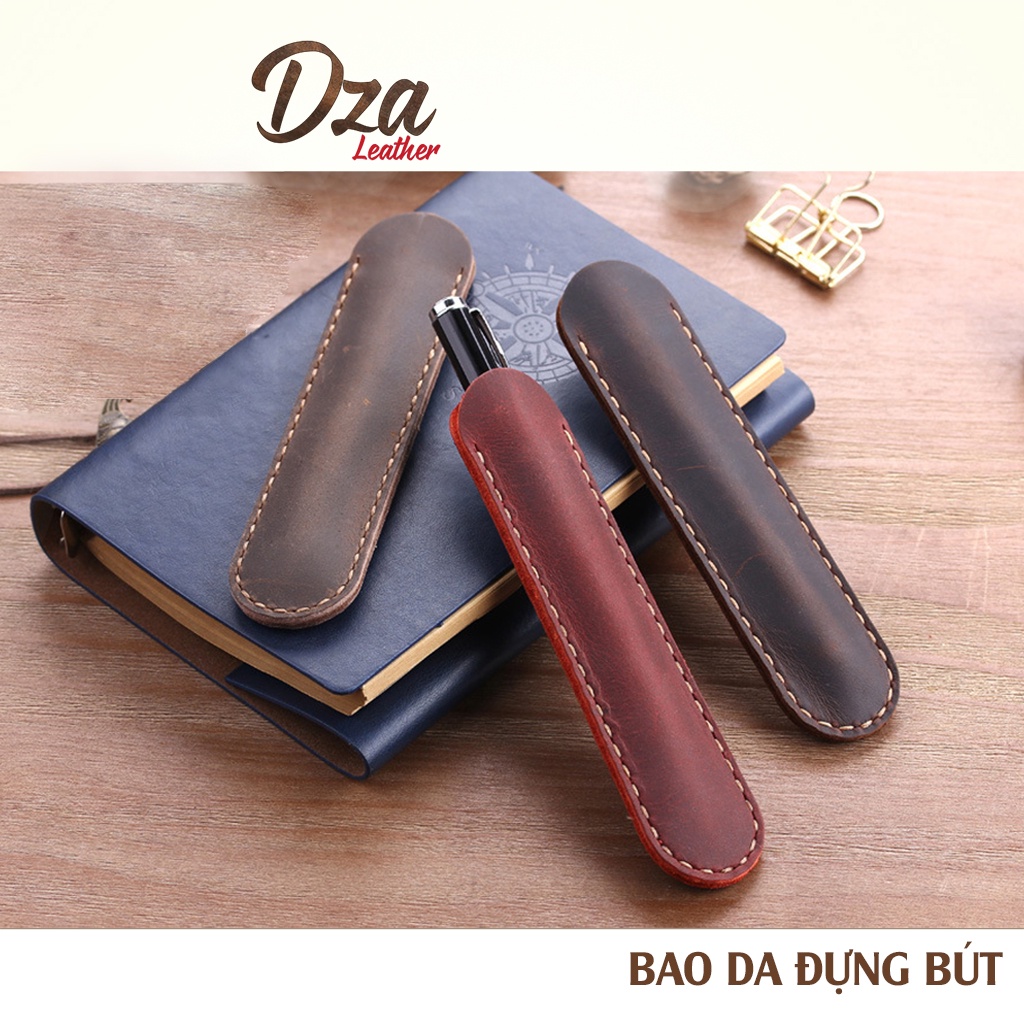 Bao da đựng bút da bò sáp Dza leather nhiều màu tùy chọn